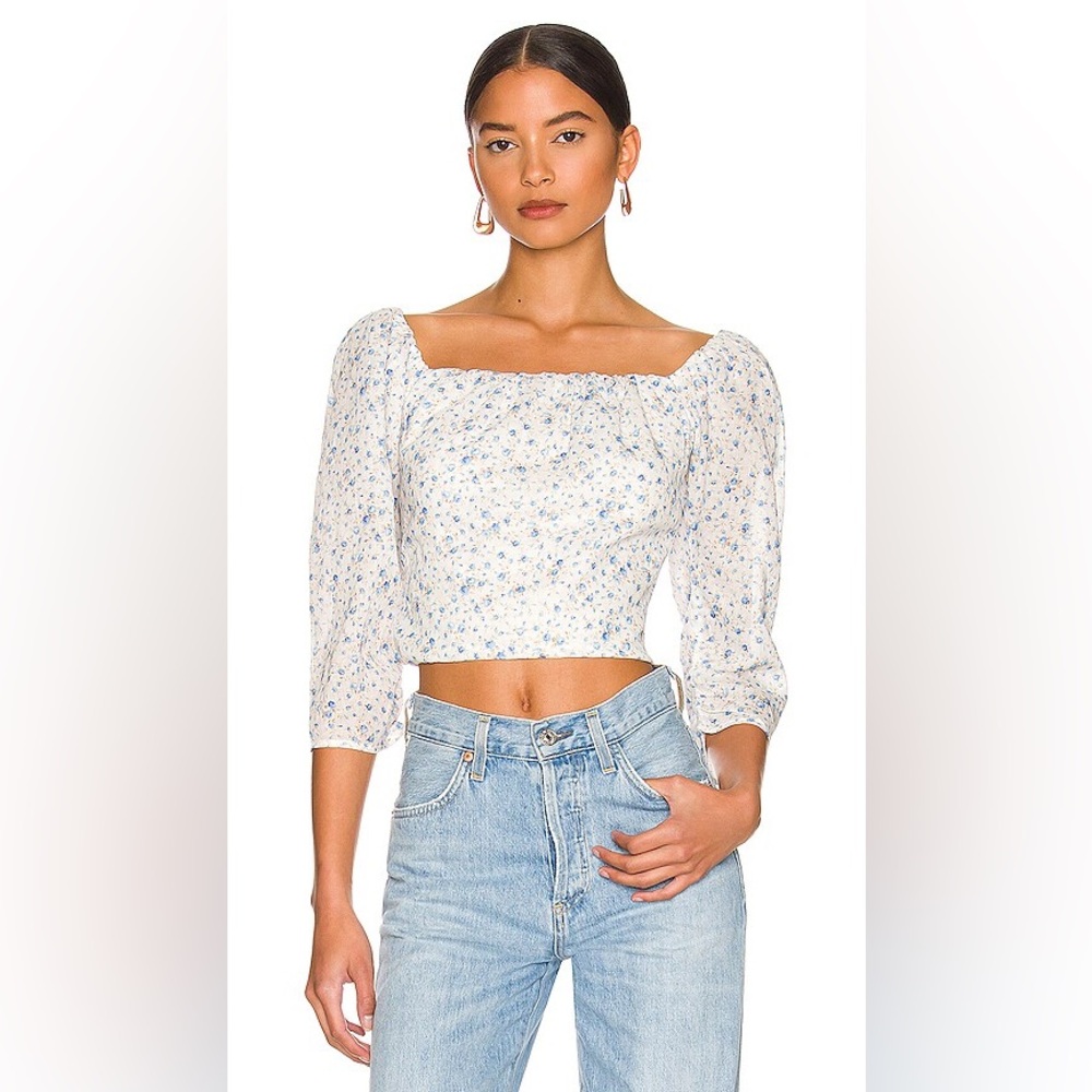 Floral White and Blue Women's Top